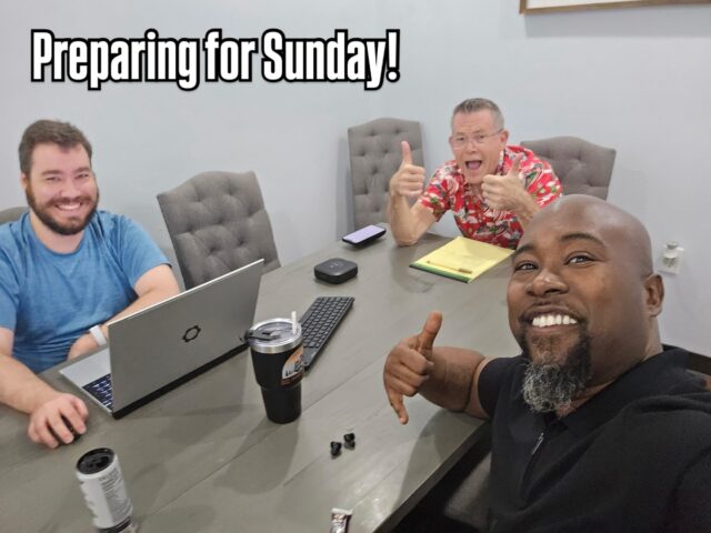 Tim, PD,and Alex Corn preparing our Sunday service!
They meet each week in the conference room to make sure our services run well. Together, they pray over and organize the music, video, tech, announcer, online service, and communion.
They also schedule and recruit volunteers that take on a large role in making our services the best they can be!
Thanks guys!
Mark 10:45
@djtimjrich @davidbtowner