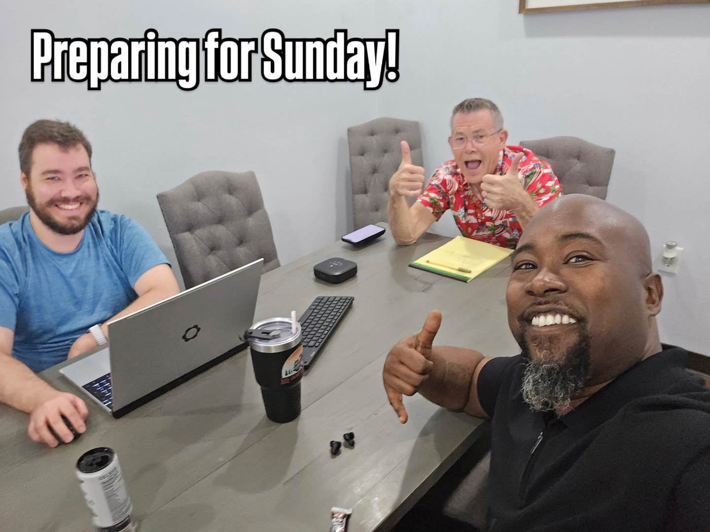 Tim, PD,and Alex Corn preparing our Sunday service!
They meet each week in the conference room to make sure our services run well. Together, they pray over and organize the music, video, tech, announcer, online service, and communion.
They also schedule and recruit volunteers that take on a large role in making our services the best they can be!
Thanks guys!
Mark 10:45
@djtimjrich @davidbtowner