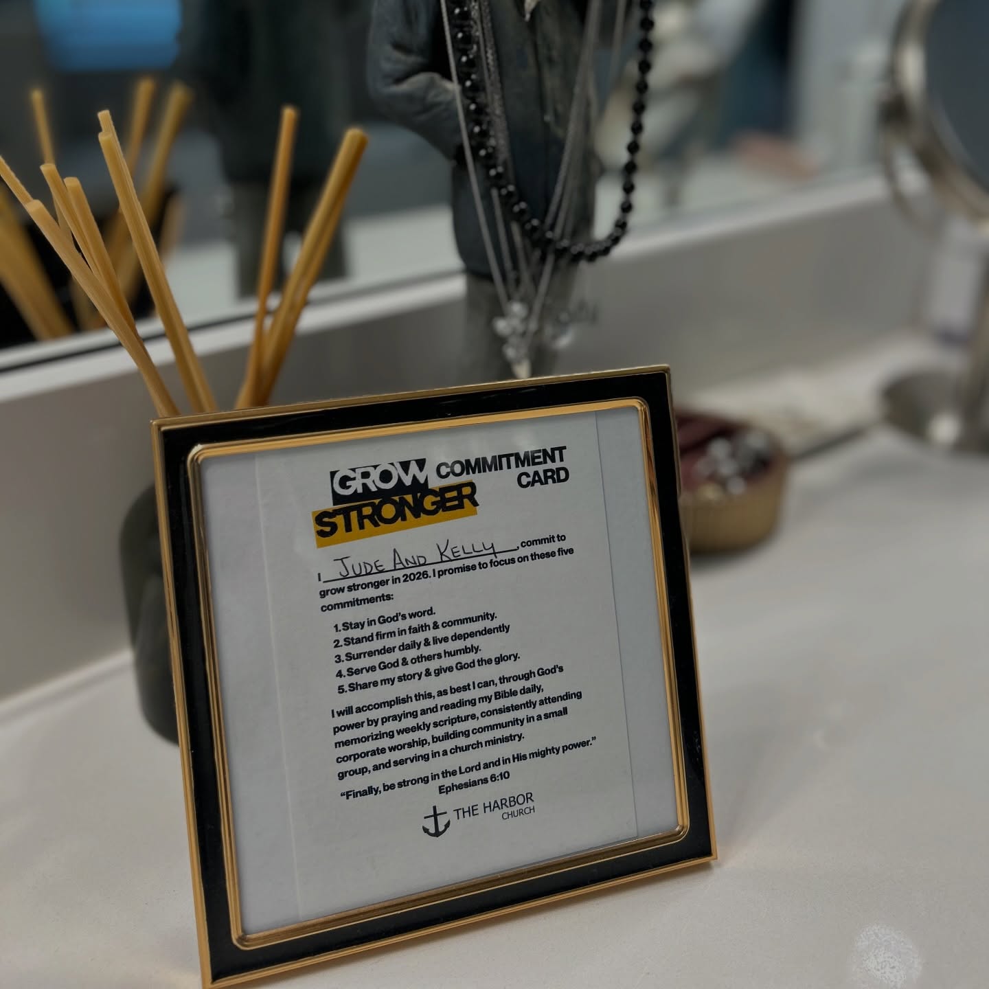 What a great idea, Kelly! 

This is a creative way of keeping The Harbor Church “Grow Stronger” commitment card in front of you in 2026. 

Ephesians 6:10
“Finally, be strong in the Lord and in His mighty power.”

#growstronger #christianity #commitment #bible #remember