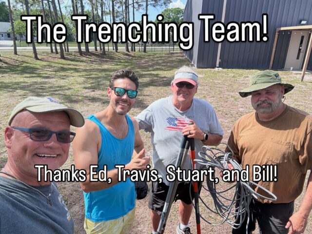 Thanks to Ed, Travis, Stuart and Bill for trenching around the property for new lights! 

Great job gentlemen. 

Mark 10:45
Joshua 24:15

#construction #serve #lights #teamwork biblE