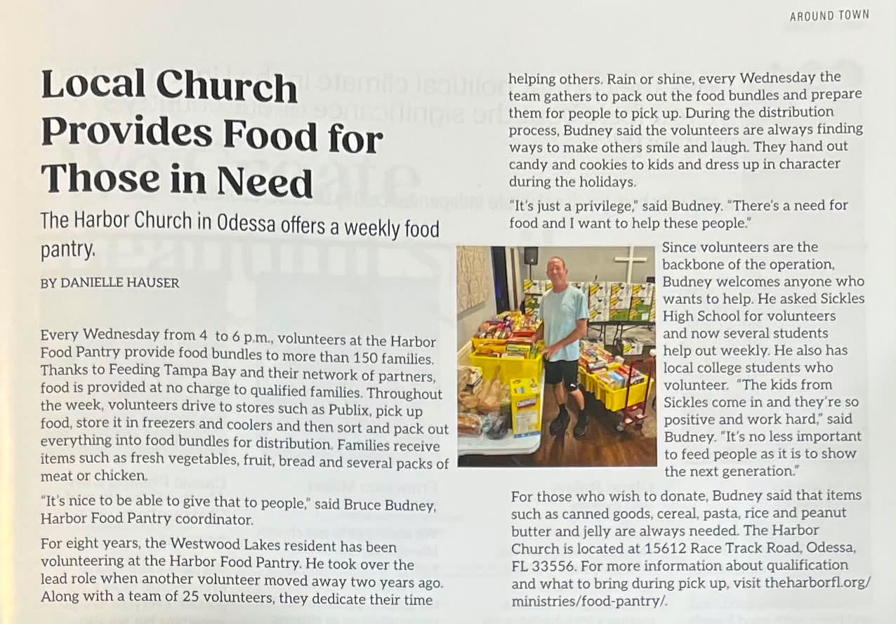 Check out the article in the July 2026 WOW magazine about The Harbor Food Pantry.
#wow #foodpantry #serve #help #food
Good job to Bruce Budney, our Food Pantry Coordinator, and all who volunteer.